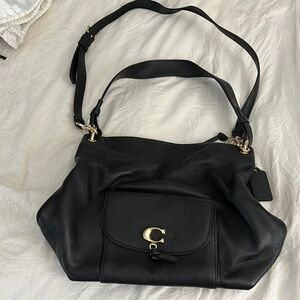 Coach Black Leather Shoulder Bag with Gold Accents